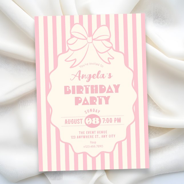 Invitation Nœud coquet rose anniversaire  (Créateur téléchargé)