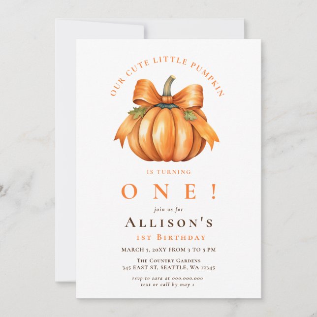 Invitation Nœud Coquette Citrouille Anniversaire d'Automne  (Devant)