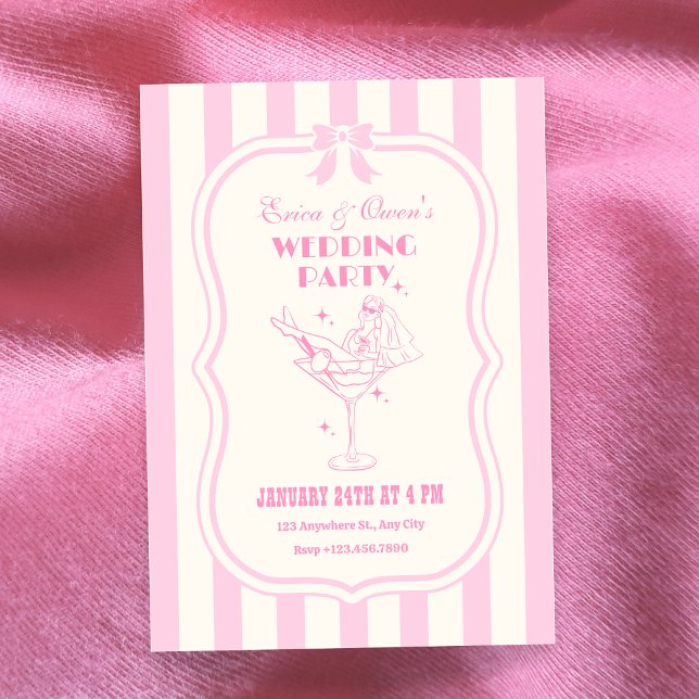 Invitation Nœud coquette féminin rétro rose pour mariage (Créateur téléchargé)