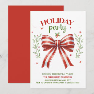 Invitation Nœud Coquette Rouge Blanc Vert Fête de Vacances