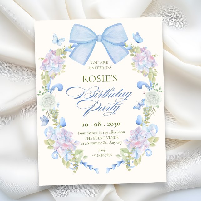 Invitation Nœud d'anniversaire floral pastel (Créateur téléchargé)