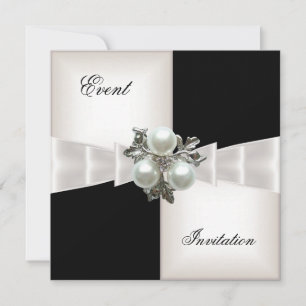 Invitation Nœud de bijou perlé à carreaux noir blanc élégant