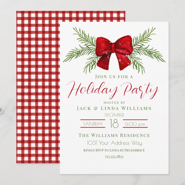 Invitation Nœud de fête de Noël  (Devant / Derrière)