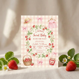 Invitation Noeud de fraise Baby Shower Première Baie Douce