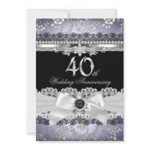 Noeud de perle argenté violet dentelle 40e anniver