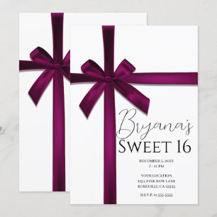 Invitation Nœud de ruban de satin de vin Sweet 16 Fête d'anni
