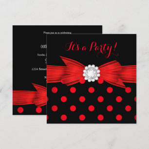 Invitation Nœud diamant à pois rouges noir de soirée