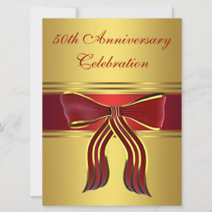 Invitation Nœud doré rouge Or 50e anniversaire de mariage