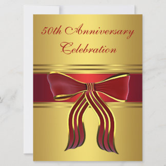 Invitation Nœud doré rouge Or 50e anniversaire de mariage