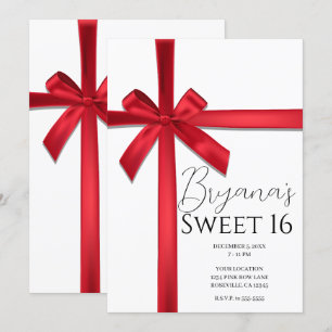 Invitation Nœud en Ruban de Satin Rouge Fête d'Anniversaire S