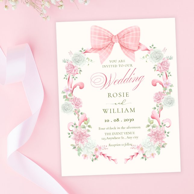 Invitation Nœud floral pastel élégant mariage (Créateur téléchargé)