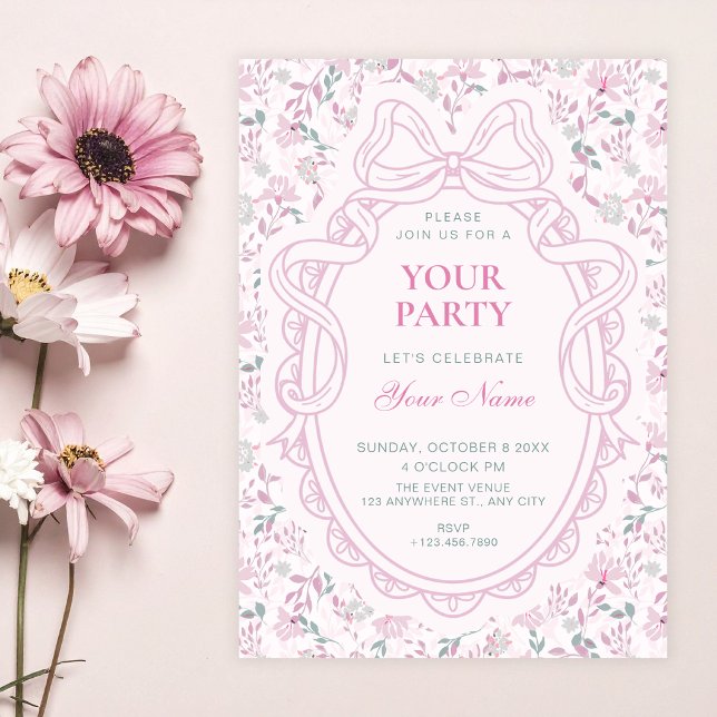 Invitation Nœud floral rose doux (Créateur téléchargé)