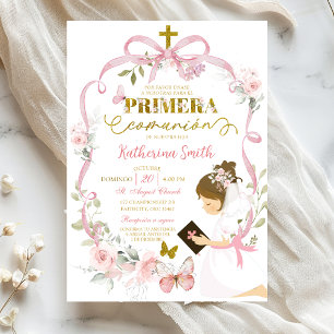 Invitation Nœud Floral Rose Espagnol Coquette Primera Comunio