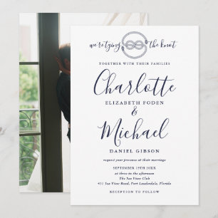 Invitation Nœud Marin Bleu Marine Écriture Photo Mariage Naut