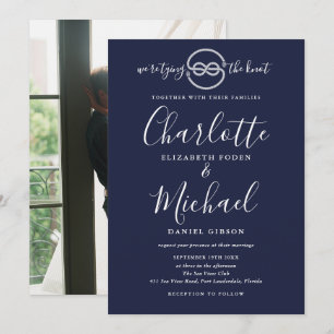 Invitation Noeud Marin de Mariage Navy Bleu Photo Script