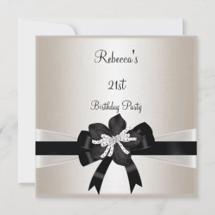 Invitation Nœud Noir Blanc 21e Anniversaire Argent Sépia