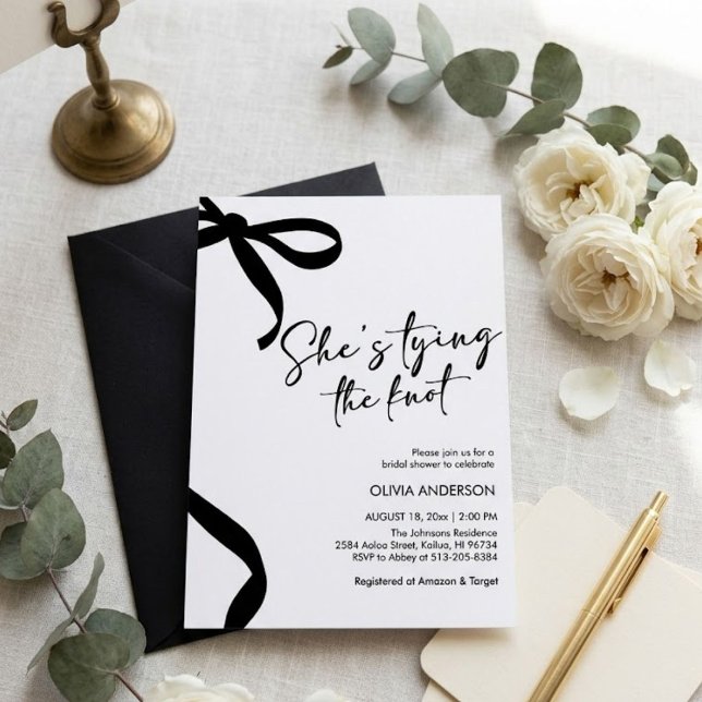 Invitation Noeud Noir Elle Attache le Noeud Réception de Mari (Créateur téléchargé)