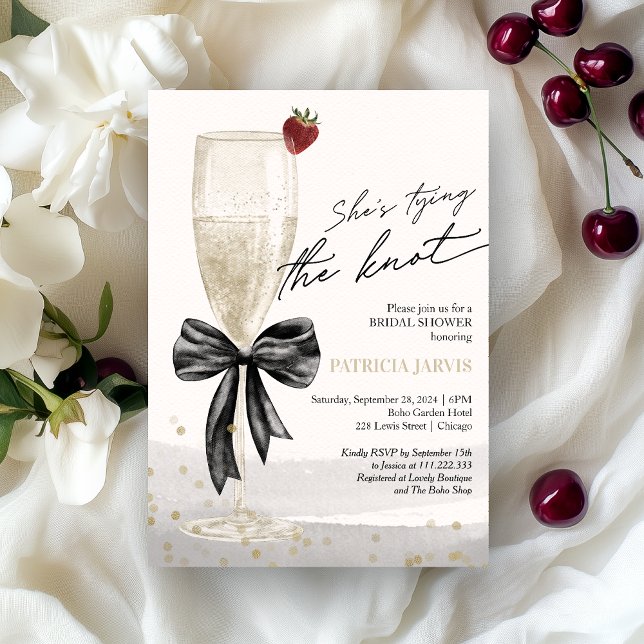 Invitation Nœud noir Elle fait un nœud Déjeuner de mariage (Créateur téléchargé)