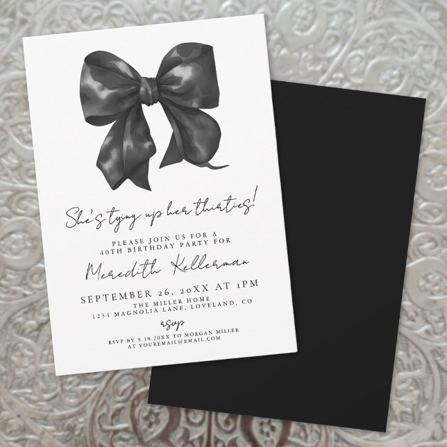 Invitation Noeud Noir Et Blanc 40ème Anniversaire (Hand Drawn Black White Bow Bridal Shower Invitation)