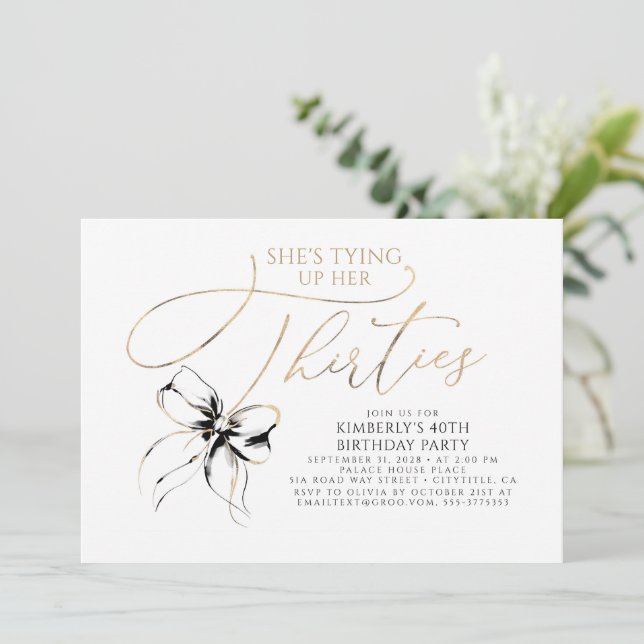 Invitation Nœud noir pour ses trente ans, 40e anniversaire (Debout devant)
