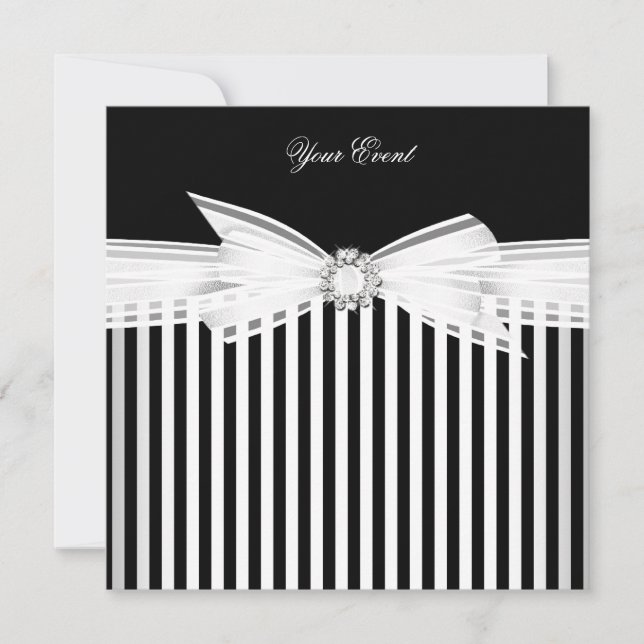 Invitation Nœud noir tout usage avec une rayure blanche pour  (Devant)