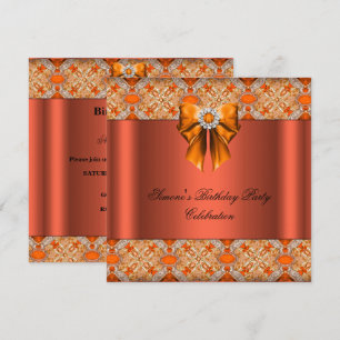 Invitation Nœud Orange Bijou Élégant Diamants Fête