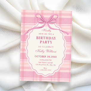 Invitation Nœud papillon à carreaux roses pour anniversaire