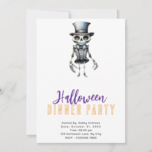 Invitation Nœud Papillon Chapeau Haut-de-Forme Soirée d'Hallo (Devant)