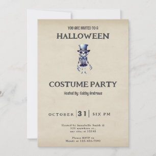 Invitation Nœud Papillon Chapeau Haut de Forme Squelette Hall