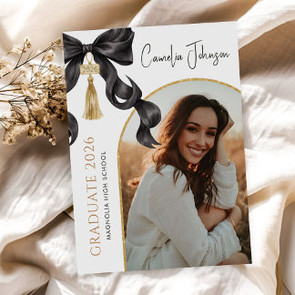 Invitation Nœud Papillon Coquette Noir Photo Fête de Remise d