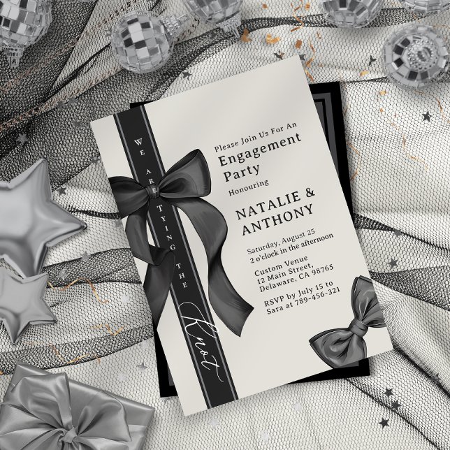 Invitation Noeud Papillon Coquette Nous Nous Marions Fiançail (Coquette Bow Tie We Are Tying The Knot Engagement Invitation)