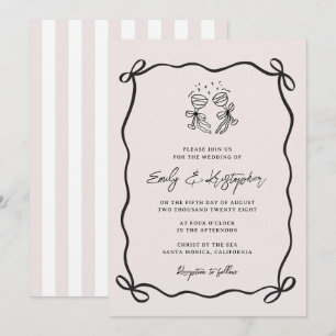 Invitation Nœud Papillon Coquette Rose Mariage