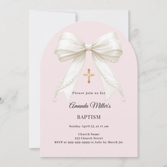 Invitation Nœud papillon dusty blush rose ivoire perles arche (Devant)