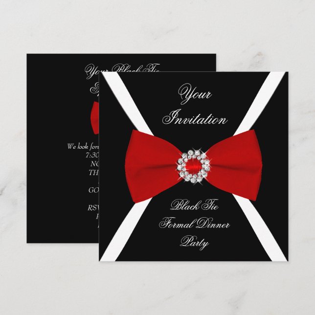 Invitation Nœud papillon élégant noir blanc rouge (Devant / Derrière)