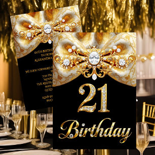 Invitation Nœud Papillon Élégant Papillon Noir Or 21e Anniver