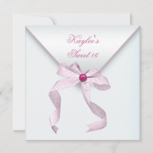Invitation Nœud papillon en bijou rose Fête blanche Sweet Six