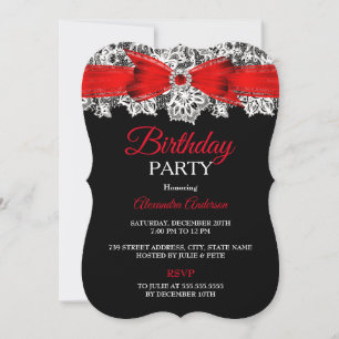 Invitation Noeud papillon en dentelle rouge noir blanc pour f