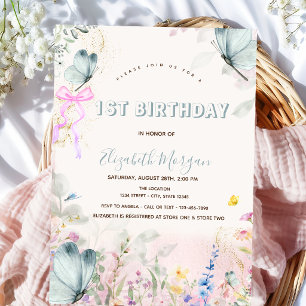 Invitation Nœud papillon Fleurs sauvages Papillons bleus 1er