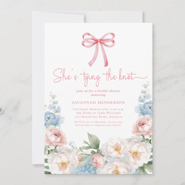 Invitation Noeud papillon floral mariage (Devant)