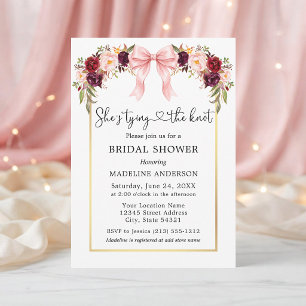 Invitation Noeud Papillon Rose Floral Fête de Mariage