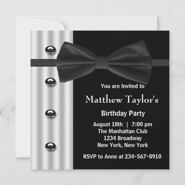 Invitation Nœud papillon smoking noir pour homme pour fête d' (Devant)