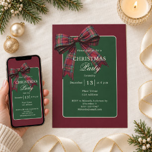 Invitation Noeud papillon tartan plaid vert Bourgogne pour fê