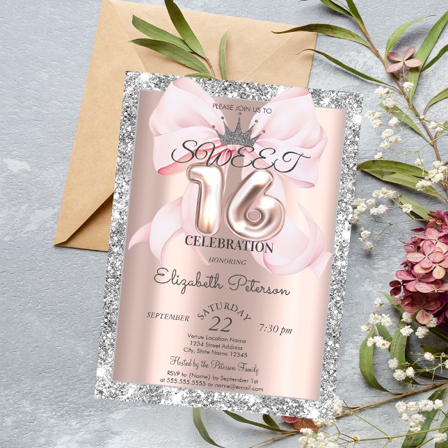 Invitation Nœud papillon, Tiara, Rose Or Argent Paillettes Sw (Créateur téléchargé)
