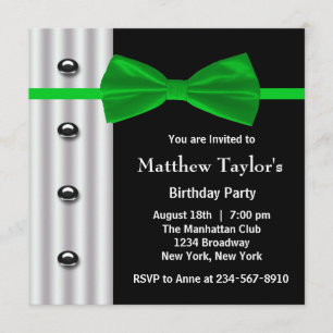 Invitation Nœud papillon vert smoking noir pour homme fête d'