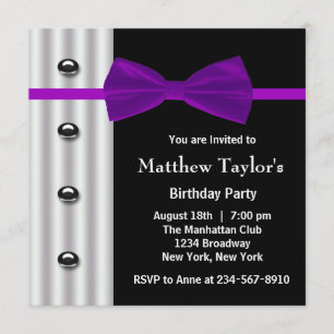 Invitation Nœud papillon violet smoking noir pour hommes fête