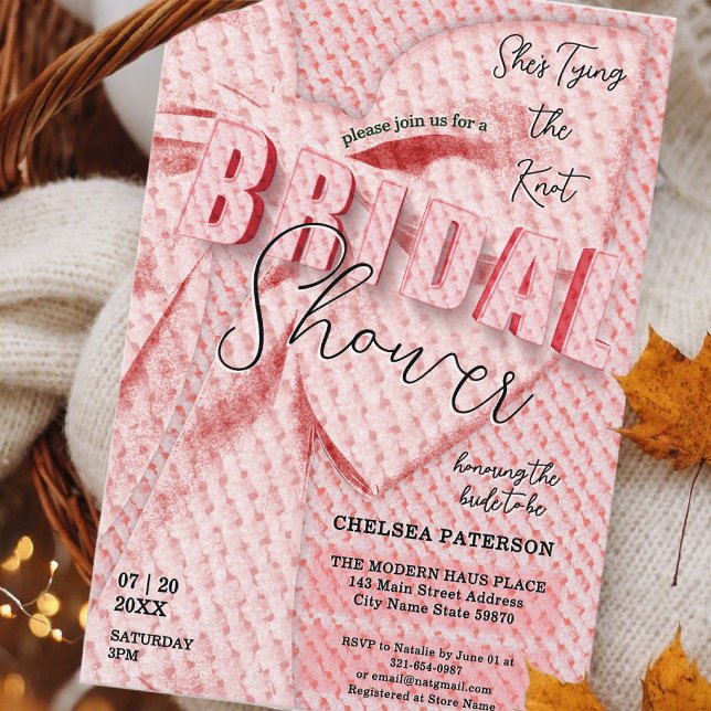 Invitation Nœud rose blush rétro pour la mariée Script      (Créateur téléchargé)