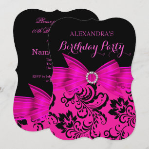 Invitation Nœud Rose Chaud Soirée d'Anniversaire en Damassé N