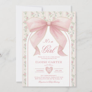 Invitation Nœud Rose Éblouissant Fille Maman Future Baby Show