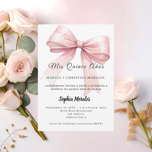 Invitation Nœud rose élégant Quinceanera (Créateur téléchargé)