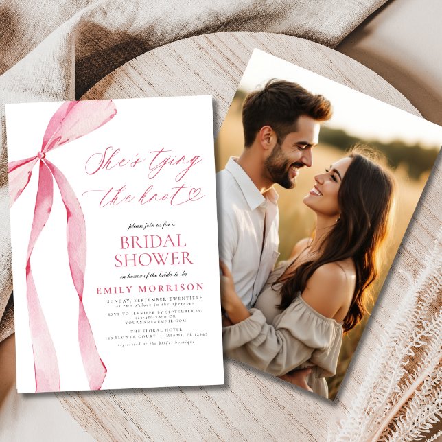 Invitation Nœud rose Elle noue la robe Photo Shower de mariag (Créateur téléchargé)